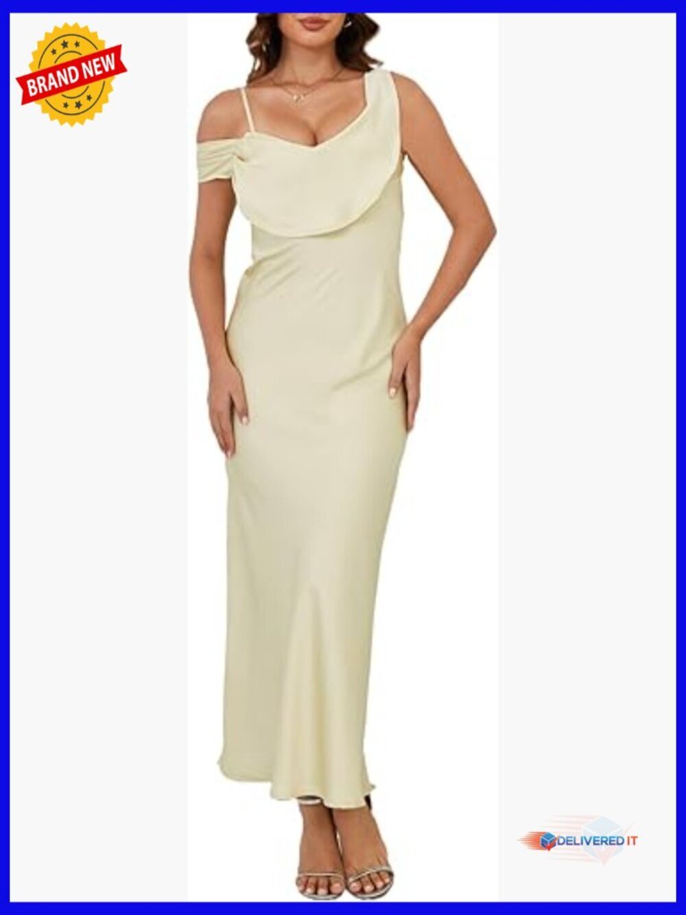 Satin Formal Maxi Dress Off Shoulder Backless Spaghetti Strap Cowl Neck